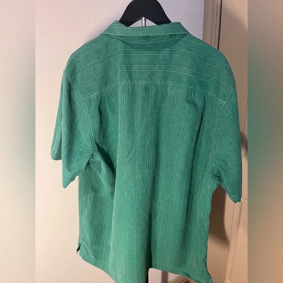 Tommy Bahama Bali Border Teal Floral Jacquard Short Sleeve Silk Button-Up Shirt - Picture 6 of 7